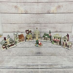 Vintage 8 Piece Lighted Christmas Village Porcelain Hand-painted Set